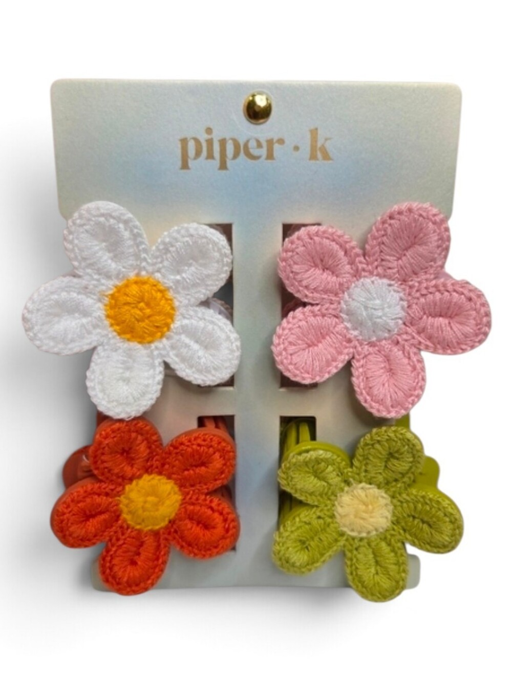 🤍▪️Piper K ▪️crotchet Daisy Hair Clip Set - Pink, White, Orange, Green